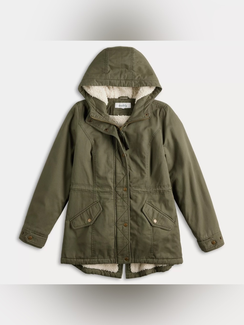 Women’s Olive Green Lined Utility Anorak Jacket Winter Fall Hood XL